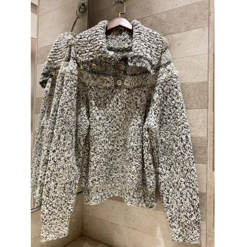 

Exquisite button Egyptian style 2019 high quality women's wool blend turtleneck sweater casual loose thick pullover sweater