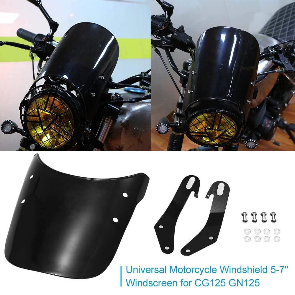 Универсальное крепление для CG125 GN125 мотоцикл ретро мотоцикл лобовое стекло 5-7 дюймов ветровое стекло черный или прозрачный опционально