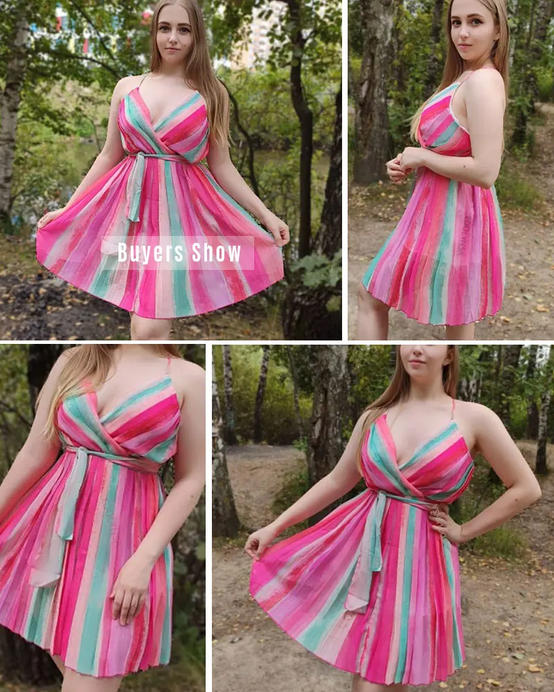 2020 Pink Bohemian Tie-dyed Bikini Cover-ups Sexy Spaghetti Strap Summer Beach Dress Chiffon Tunic Women Swimsuit Cover Up A401