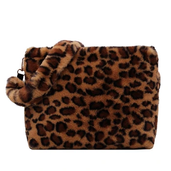 

Faux Fur Messenger Bag Leopard Shoulder Bag Women's Warm Handbag