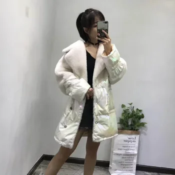 

new fashion white duck down jacket 2020 women winter turn-down collar parka pink overcoat geniune sheep fur coats long style