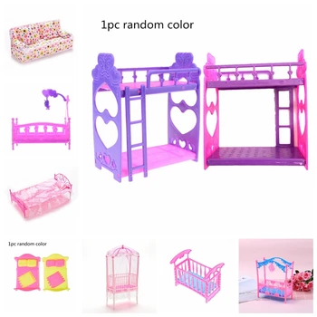 

12 Styles Fashion Plastic Bed Bedroom Furniture For Dolls Dollhouse Pink Yellow Or Purple Girl Birthday Gift