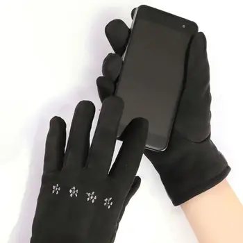 

1 Pair Women Faux Suede Bow Gloves Windproof Thermal Winter Thicken Mittens Touchscreen