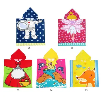 

Children Cute Print Hooded Cloak Beach Towel Superfine Fiber Polyester Good Water Absorbency Microfiber Swimming Bath Towel