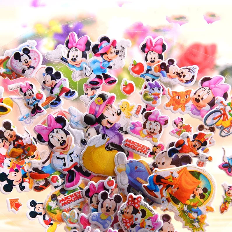HOT 6-12Sheets Disney Mickey Mouse Sticker no repeating cartoon children's stickers pull bar box guitar personalized graffiti