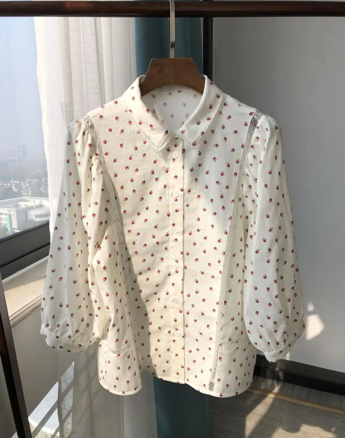 New Cotton Women Floral Print Loose Blouse Shirt Three Quarter Sleeve Cute Tops