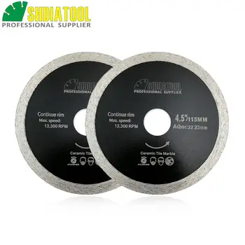 

SHDIATOOL 2pcs 4.5"/115mm Hot-pressed Continue Rim Cutting Diamond Blades Ceramic Tile Saw blade Thin Cutting Disc Diamond Wheel