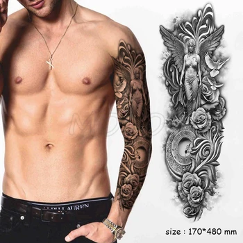 

Waterproof Temporary Tattoo Sticker angel compass Full Arm Large Angel Clock Rose Tatoo Stickers Flash Fake Tattoos to Man Woman