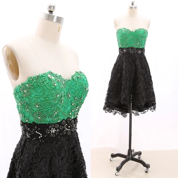 

MACloth Green Short Strapless Knee-Length Midi Crystal Lace Prom Dresses Dress S 266916 Clearance