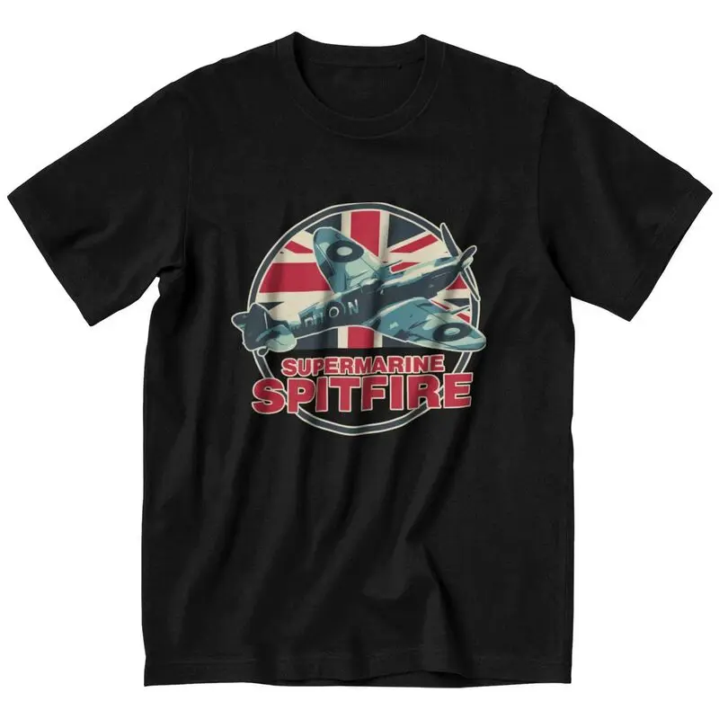 Spitfire Living Supermarine Fighter Aircraft Plane Tshirt Uomo T-Shirt Manica Corta Aeroplano British Ww2 Uk T-Shirt Cotton Tee