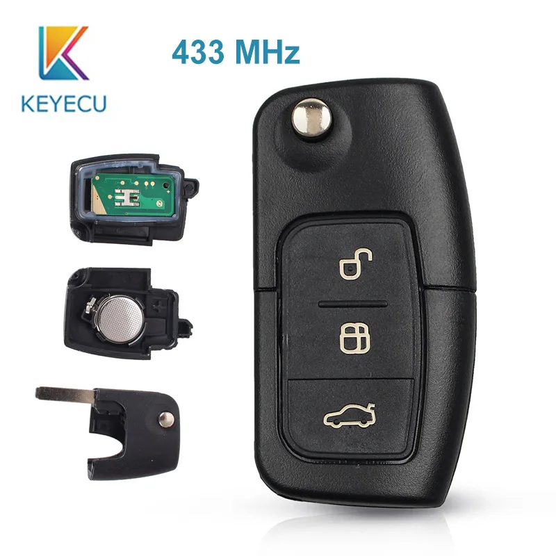 KEYECU 433 МГц 4D60 4D63 чип 3 кнопки флип складной ключ дистанционного управления для Ford Focus Fiesta 2013 Fob чехол HU101 Blade