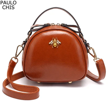 

CHISPAULO mini bee Design Female round Bag New Fashion Luxury Handbags High Quality PU oil wax skin Crossbody Bags 2019
