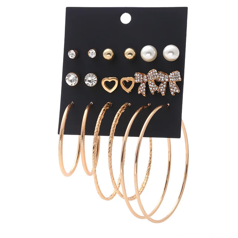 

New Korean bow love big circle women's earrings exaggerated pearl rhinestone female jewelry bijuterias accessories wholesale