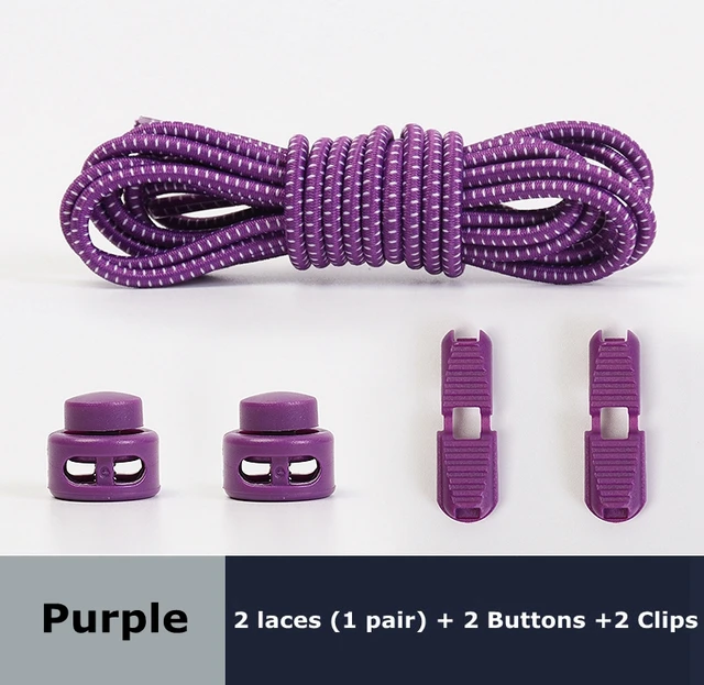 1Pair Colored Dots Round Shoelaces Elastic Plastic Lock Hiking Sports No Tie Shoelace Adult Children Shoe Accessories Lazy Lace Purple