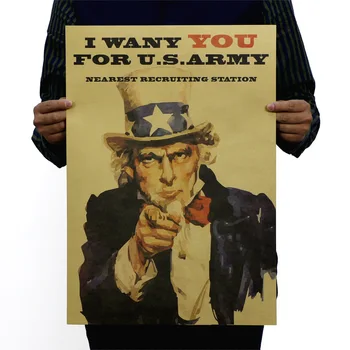 

I Want You for U.S. Army Vintage Kraft Paper Classic Poster Map School Wall Office Decoration Art Retro Prints