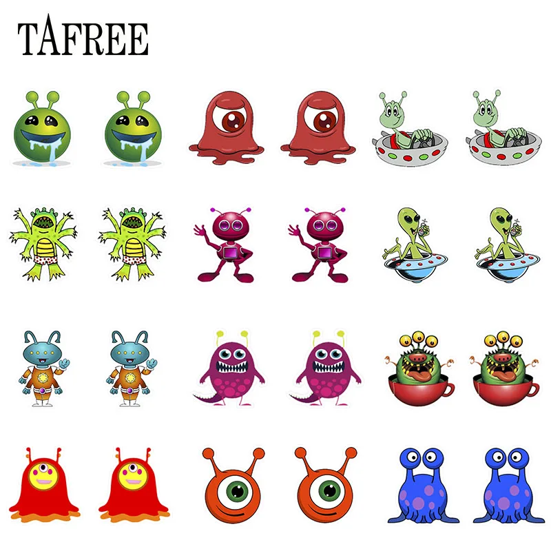 TAFREE Hyperbole Alien Life Клипсы Серьги животные и растения из Saucerman акриловые серьги для