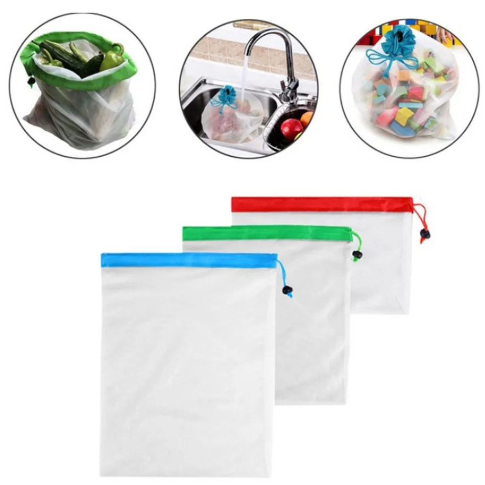 12 шт./партия многоразовые сетки производят сумки моющиеся экологически чистые сумки для продуктовых магазинов хранения фруктов овощей игрушки разное