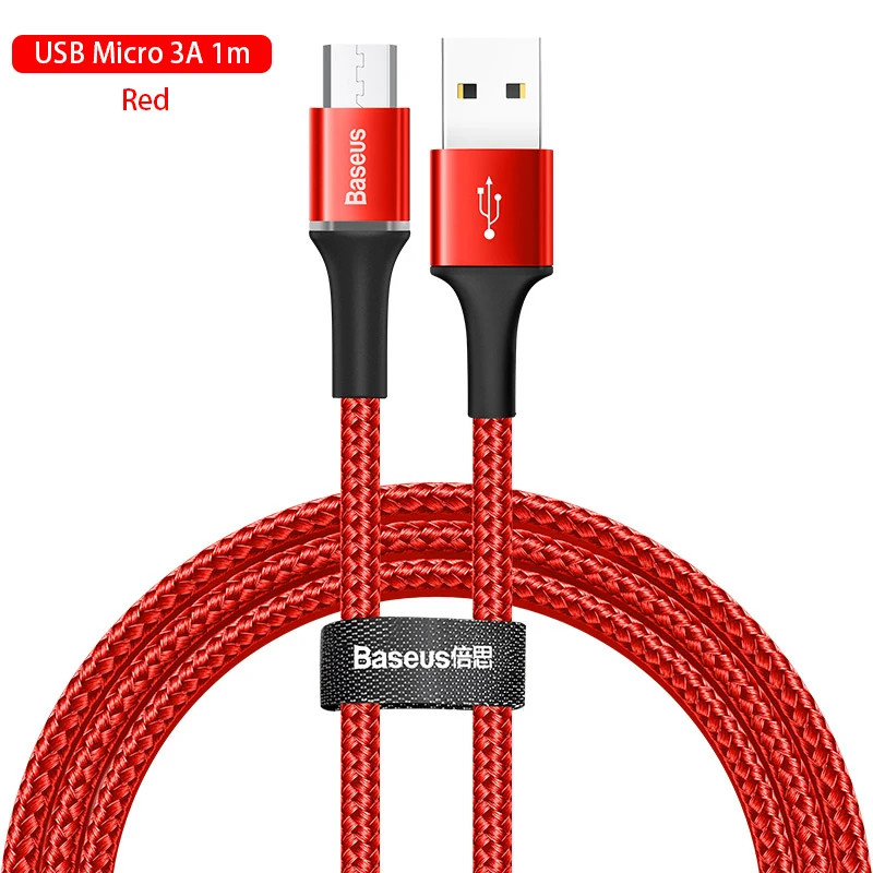 Baseus Micro USB кабель 3A быстрой зарядки Android кабель для передачи данных для мобильного телефона Micro Зарядное устройство, 1 м, 2 м, проволочные заряжающие провода шнур с светодиодный освещения - Название цвета: 3A 1m Red