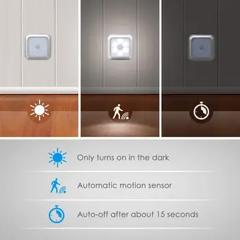 

Square Motion Sensor Lights PIR Induction Under Cabinet Light Closet Lamp Battery Powered for Stairs kitchen Bedroom