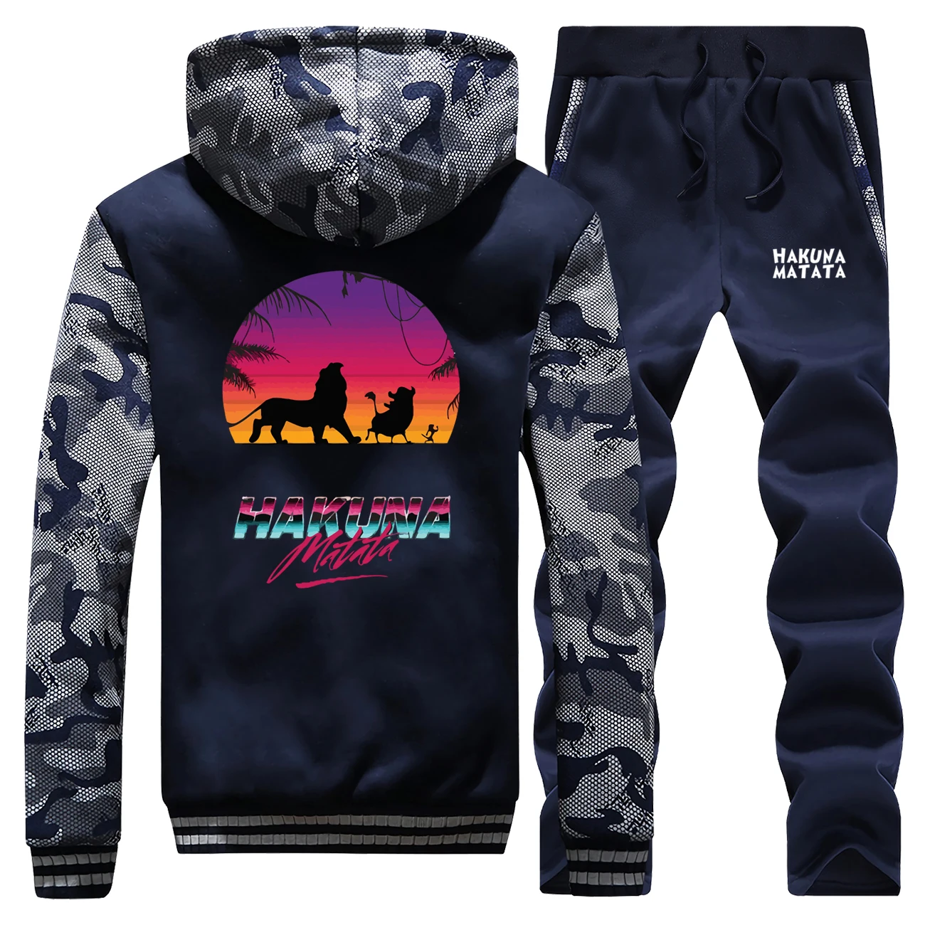 

Fleece Warm Men Thick Hoodies Lion King Simba Cartoon Sweatshirt+Pants 2 Piece Sets Hakuna Matata Mens Coat Winter Tracksuit