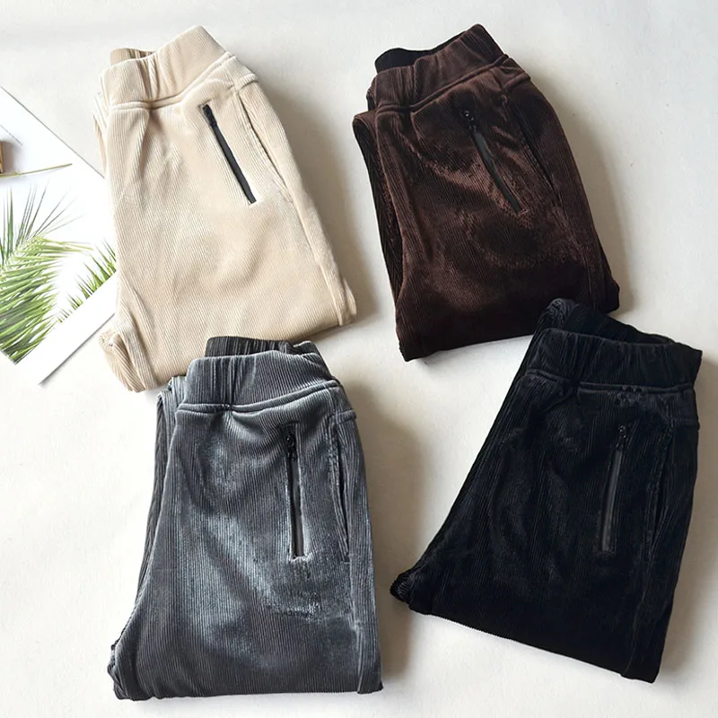 Gold velvet pencil pants velvet thick pants women winter new plus size velvet elastic waist women's trousers winter pants women