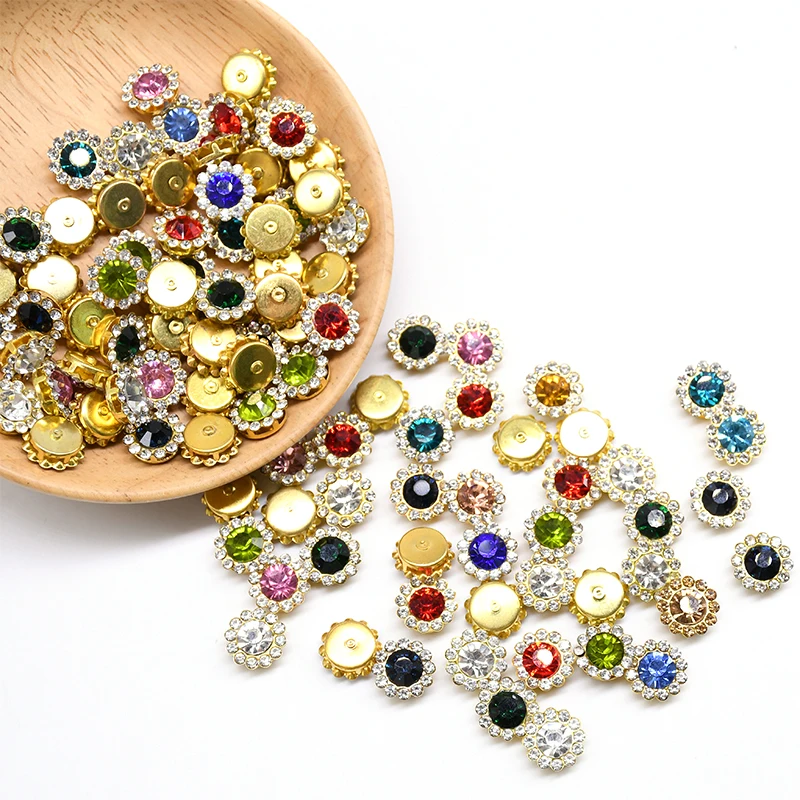 100 Claw Cup Glass Rhinestones Strass Shiny Crystals Stones Trim Gold Base Sew on Rhinestones For Clothes DIY Sewing Accessories