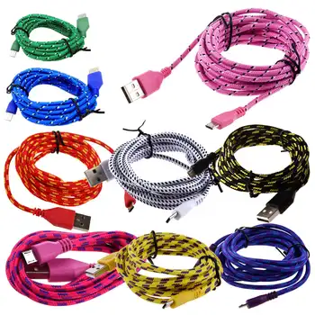 

3M Braided Fabric Mini USB Data&Sync Charger Cable Cord For Cell Phone Orange