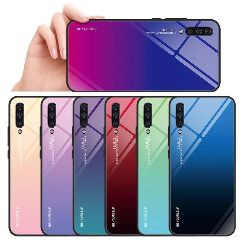 

Glas Etui Tempered Glass Case For Samsung Galaxy A70 A60 A50 A40 A30 A20 A10 M30 M20 M10 Gradient Protective Back Cover Coque