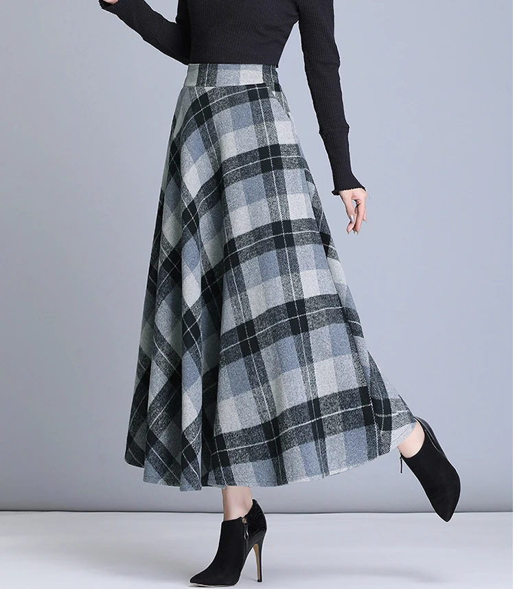 nike tennis skirt High Waist Woolen plaid Skirts Vintage Autumn Winter Warm Women's Midi Skirts Female Fashion Casual Long Streetwear 2022 maxi skirts for women