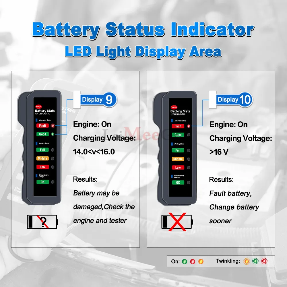 12V Car Battery & Alternator Tester - Test Battery Condition & Alternator Charging (LED indication) (9)