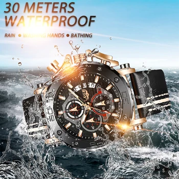 

LIGE New Waterproof Mens Watches Top Brand Luxury Leather High Quality Sport Military Watch Chronograph Clock Fashion Mens Watch