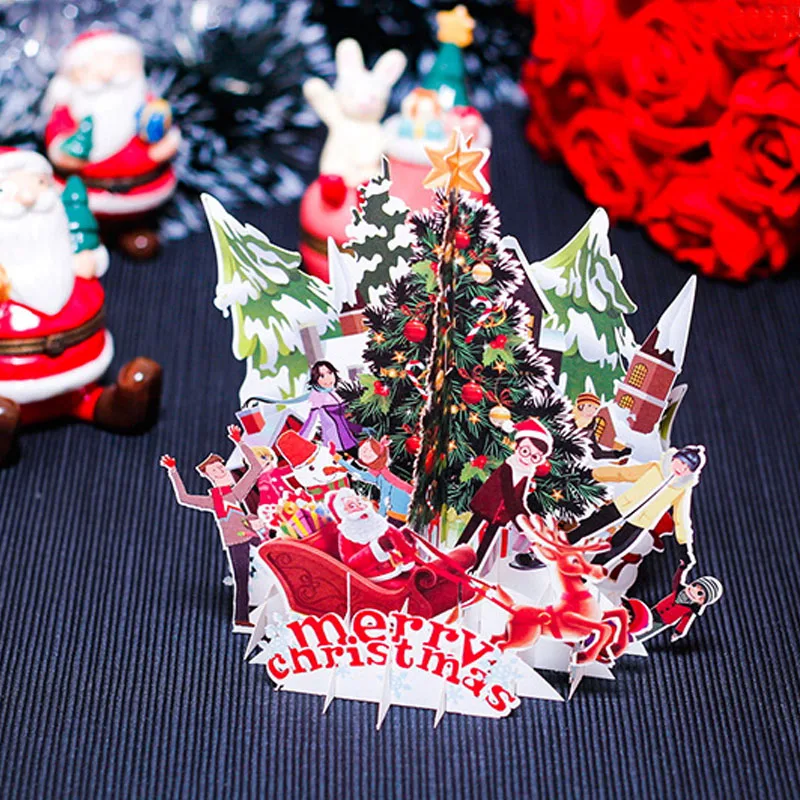 Christmas 3D Greeting Card Wishes Postcard Greeting Card Christmas Party Postcard Gifts Handmade Pop Up New Year Creative