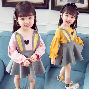 

INS hot baby girls dress 1-6 years old Girls Knit Dress Rabbit Ear Peach Heart Set Spring and Autumn Children's clothing