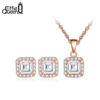 

Effie Queen Luxury 925 Silver Necklace Earring Jewelry Set with AAAA Zircon Rose Gold Color for Woman Jewelry Party Gift DSS69
