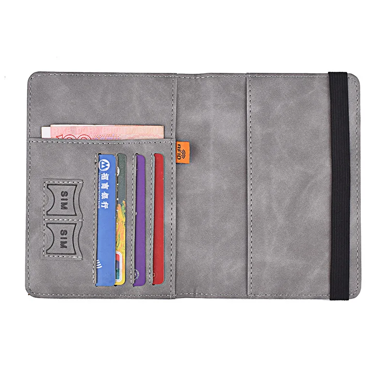 Elastic Band Leather Passport Cover RFID Blocking For Cards Travel Passport Holder Wallet Document Organizer Case Men Women