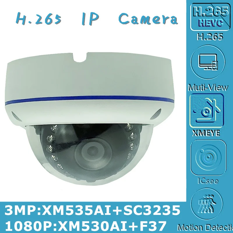 3MP 2MP H.265 IP антибунт потолочная купольная камера 2304*1296 XM535AI + SC3235 1080P XM530 F37 Onvif CMS XMEYE IRC