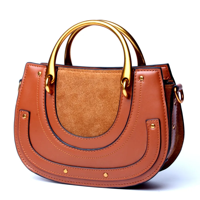 

2019 Spring And Summer New Style Retro Saddle Bag Cowhide Swede Leather Circular Ring WOMEN'S Bag Hand Shoulder Cross-body Piggy