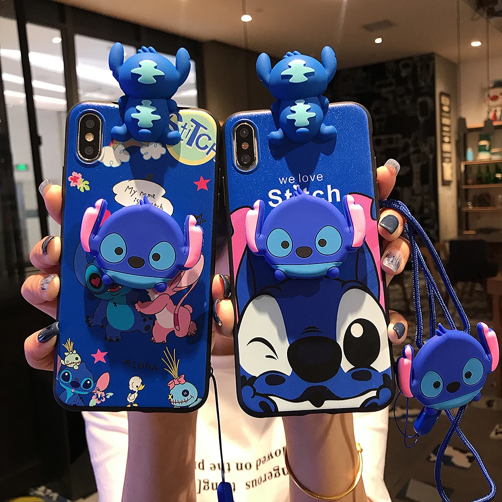 DFQNGL Cute blue Silicone Phone Case With Lanyard For iphone 6 7 8 TPU Soft Cover X XR Mobile Papa | Мобильные телефоны и