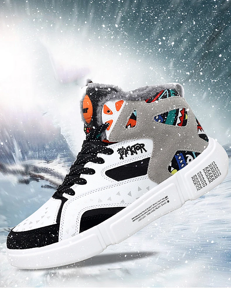 High Top Sneakers Warm Winter Plush Women Shoes Graffiti Platform Sneakers White Lover Shoes Size 11 Zapatos De Mujer