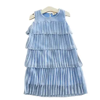 

DishyKooker Kid Girl Tulle Princess Dress Pleated Multi-layer Solid Color Sleeveless Summer Sundress for 3-8 Years