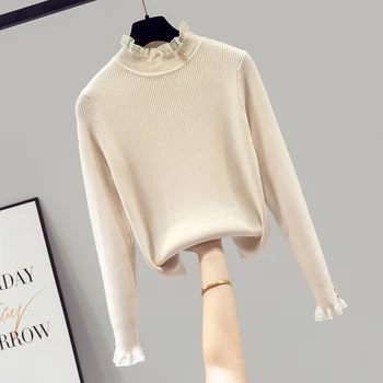

COIGARSAM Full Sleeve blouse women New Knitting Patchwork Upset Turtleneck blusas womens tops and blouses Khaki Black 5330