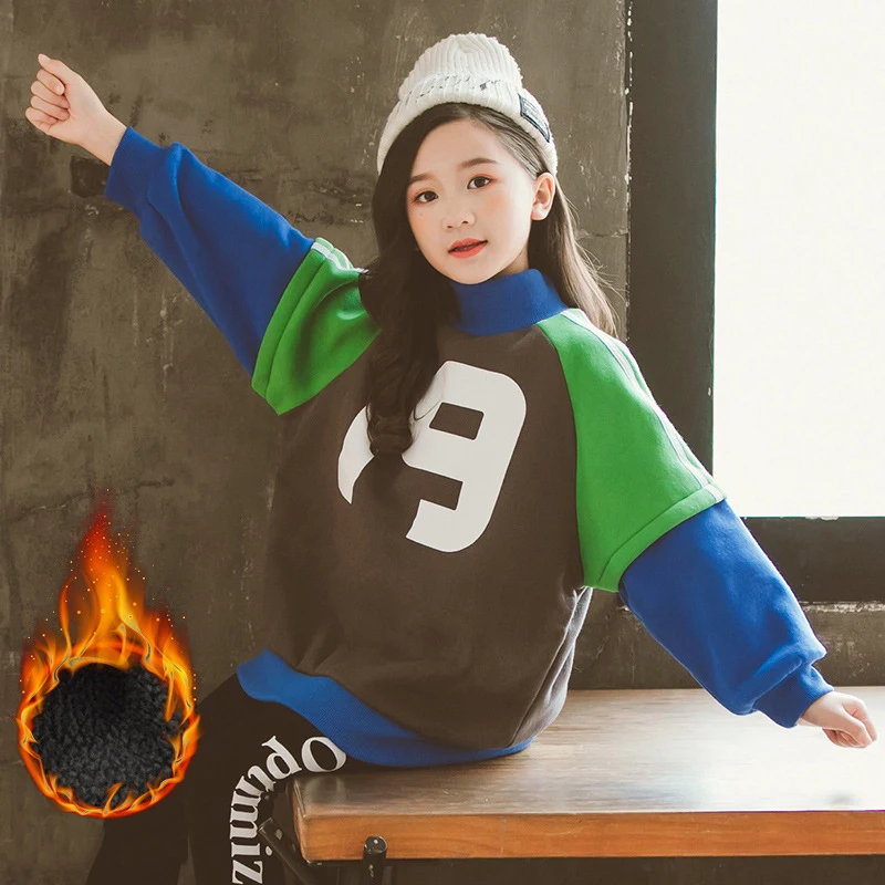 

Hoodie for Teenagers Autumn Winter Children's Clothing Turtlenecks Fleece Thicken Warm Sweatshirt for Girls Tops Kids T Shirt 8Y