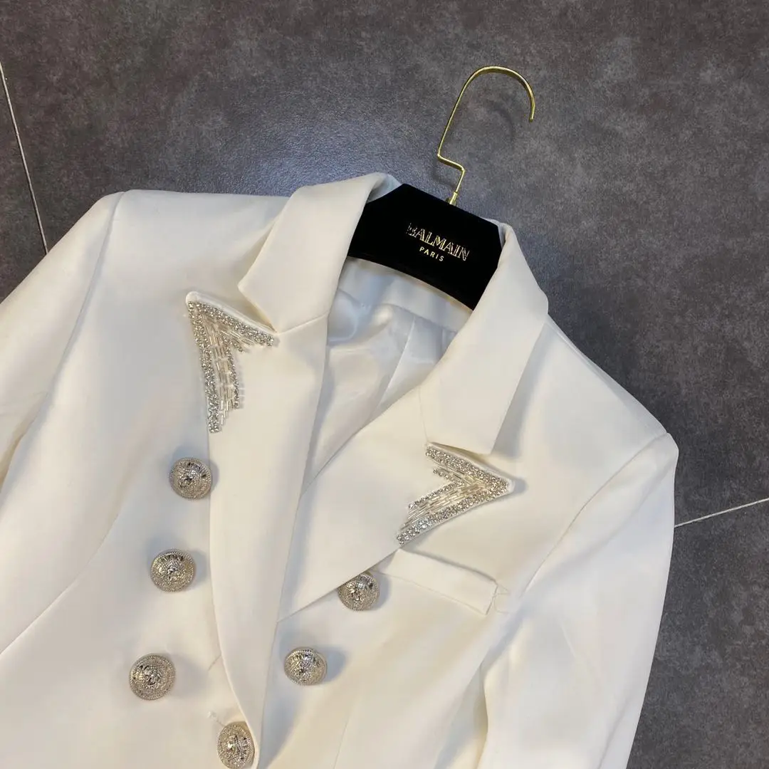 Luxury Classic Long Sleeve Blazer Women White Black Vintage Double Breasted Slim Fit Suit Jacket Coat Office Ladies Work Formal