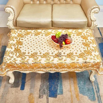 

European-Style Tablecloth Rectangular Household Bronze PVC Tablecloth Waterproof Oil-Proof Lace Plastic Tea Table Tablecloth