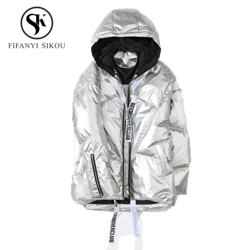 

2019 New Down Jacket Women Winter Coat Thick Warm Hooded Parka Fashion Ribbons Zipper High quality White duck down Coats Women
