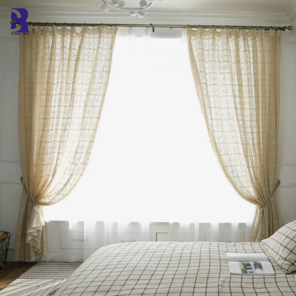 SunnyRain 2-Piece Crochet Window Curtain for Living Room Sheer Curtains Bedroom Translucidus Drapes | Дом и сад