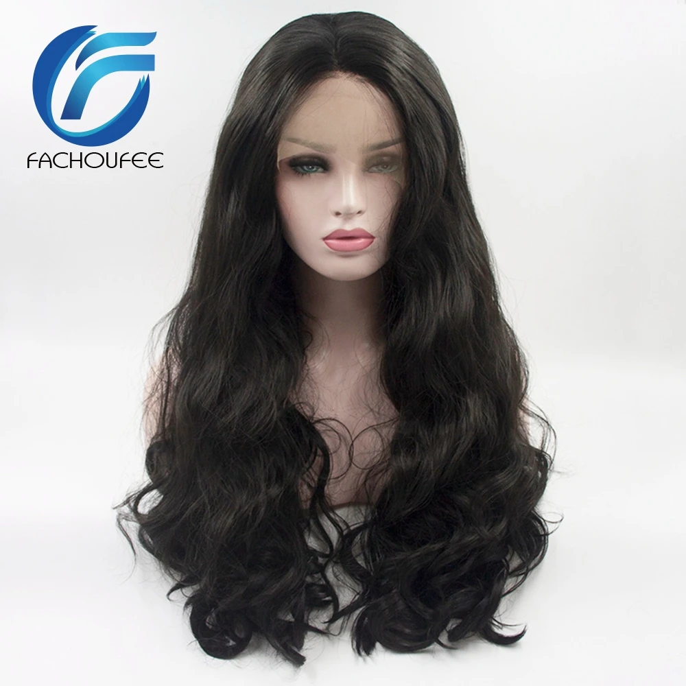 FACHOUFEE объемные волнистые парики на кружеве для женщин черного цвета Synethetic Hair Glueless кружевные парики с естественной линией волос