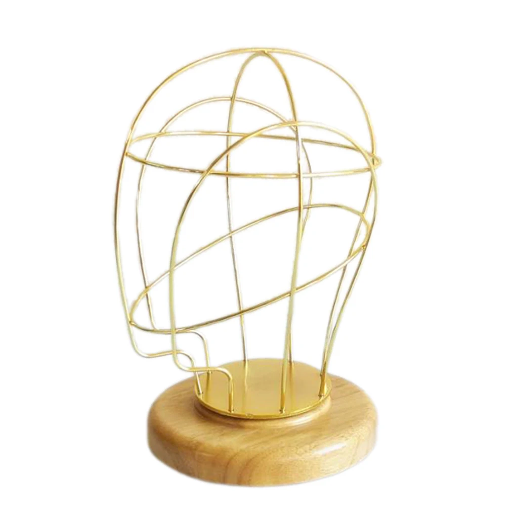 21'' Hollowed-out Sturdy Metal Hair Mannequin Head Hat Display Stand Holder Manikin Model Stand Rack with Wooden Base