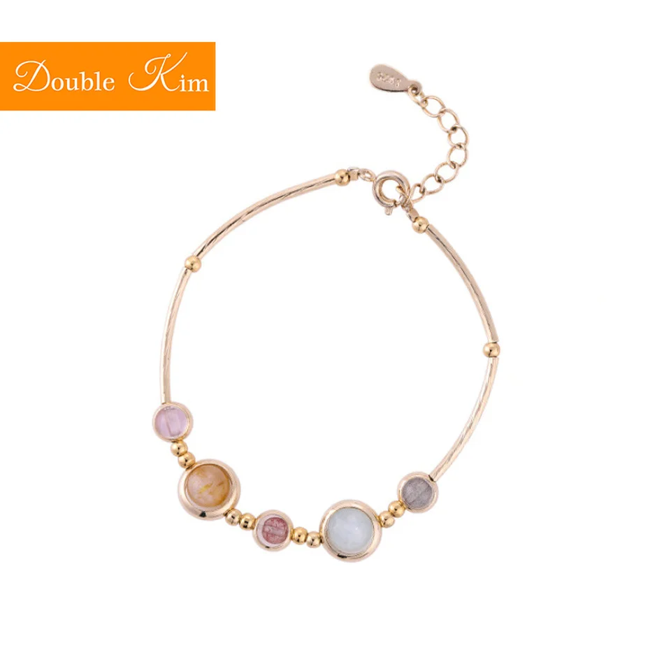 Вращающийся браслет из бисера, титановый браслет из нержавеющей стали, инкрустированный натуральным драгоценным камнем, золотой цвет, модные браслеты для женщин, ювелирное изделие, подарок