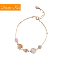 Вращающийся браслет из бисера, титановый браслет из нержавеющей стали, инкрустированный натуральным драгоценным камнем, золотой цвет, модные браслеты для женщин, ювелирное изделие, подарок